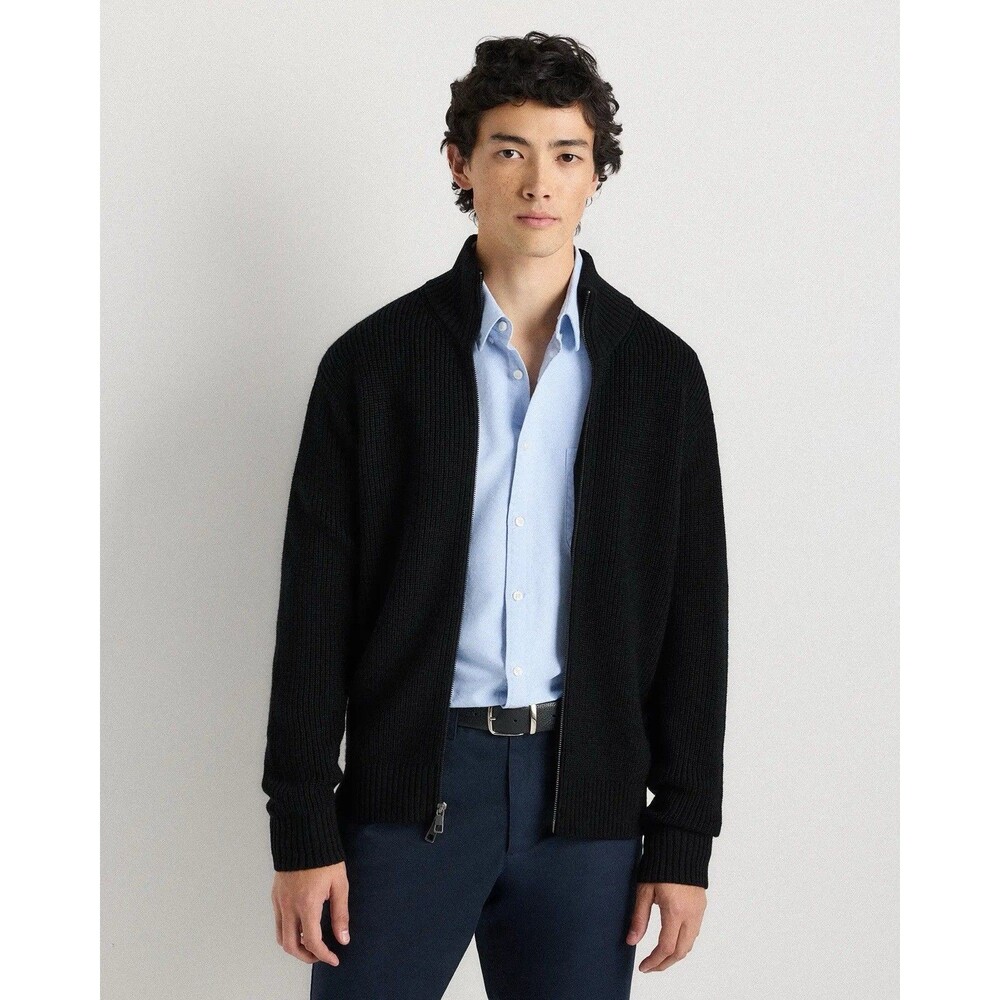 Quince Australian Merino Wool Full Zip Sweater Black XXL New Fisherman Quiet Lux